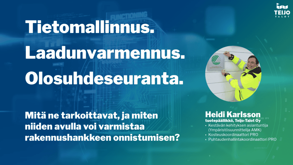 Tietomallinnus, laatuvarmennus ja olosuhdeseuranta – avaintekijät onnistuneeseen rakennushankkeeseen. Rakentamisala on kokenut merkittävän muutoksen digitalisaation myötä. Uudistuva rakentamislaki tuo mukanaan vahvoja siirtymiä, ja digitalisaation rooli rakentamisessa on keskeinen. Rakentaminen, joka on perinteisesti perustunut konkreettisiin materiaaleihin, siirtyy yhä enemmän digitaaliseen aikakauteen, missä tietotekniikan tarjoamia mahdollisuuksia hyödynnetään suunnittelun ja ylläpidon eri vaiheissa.